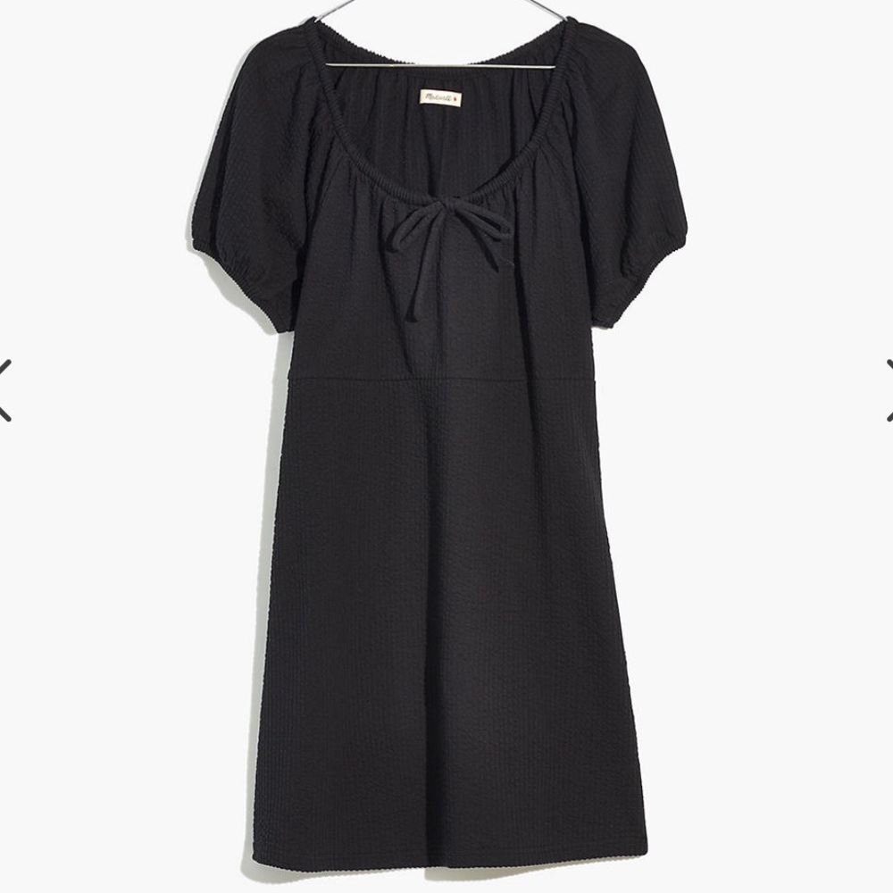 Seersucker Knit Puff-Sleeve Mini Dress